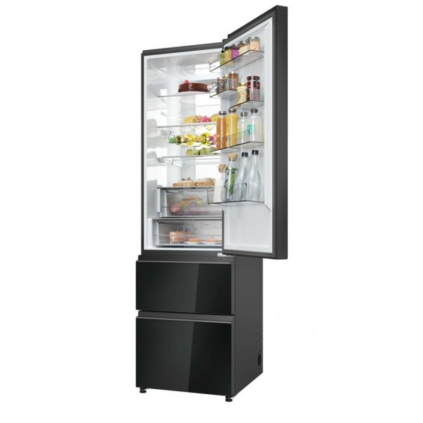 Frigorífico Combi Haier HTW7620DNGB 205x60 Cristal Negro 414L Clase D