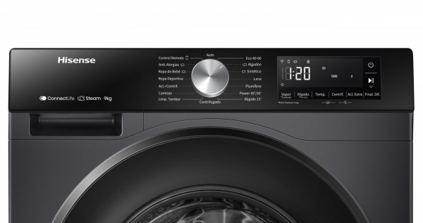 Lavadora Hisense WF3S9043BB3 9Kg 1400rpm Clase A Negra | Potencia, vapor y máxima eficienc