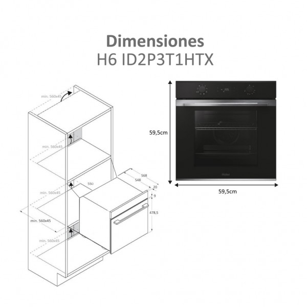 Horno Haier H6ID2P3T1HTX 78L Negro Inox | Multifunción 9 Programas, Hidrolítico y A+