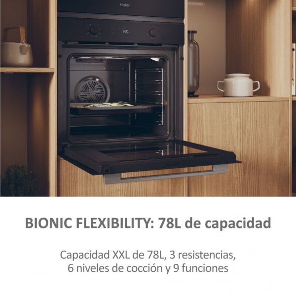 Horno Haier H6ID2P3T1HTX 78L Negro Inox | Multifunción 9 Programas, Hidrolítico y A+