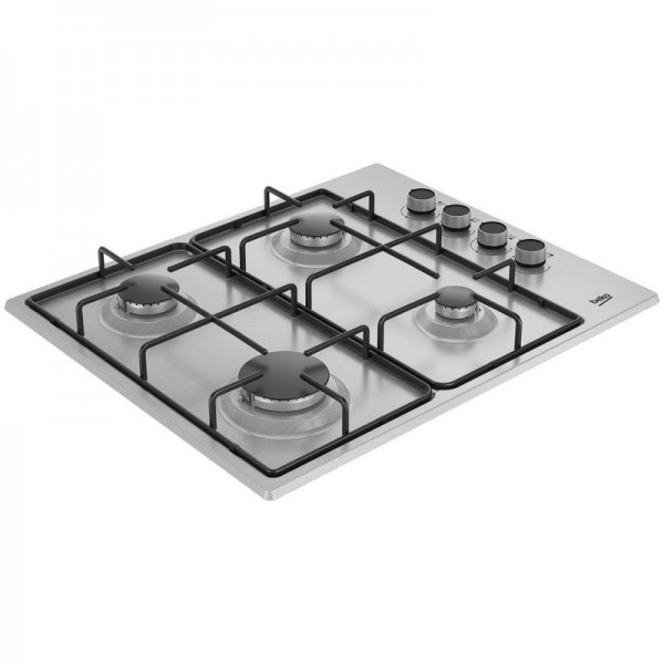 Encimera Beko HIGG64103SXN Inox 4 Fuegos Gas Natural/Butano con Quemadores Alta Eficiencia