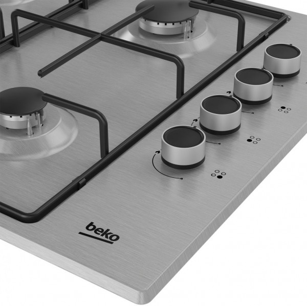 Encimera Beko HIGG64103SXN Inox 4 Fuegos Gas Natural/Butano con Quemadores Alta Eficiencia