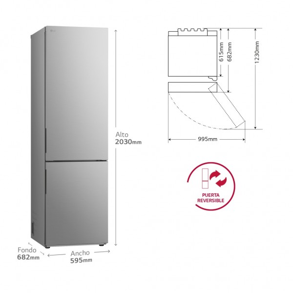Frigorífico Combi LG GBV22NCDPY 203x60cm D Inox 419 Litros