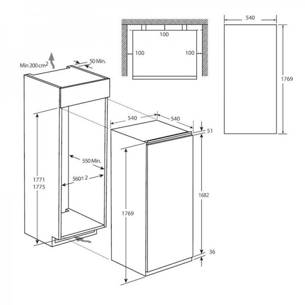 Congelador Vertical Haier HAUN518EW 200L No Frost, Integrable, 177x54cm, Clase E, Blanco