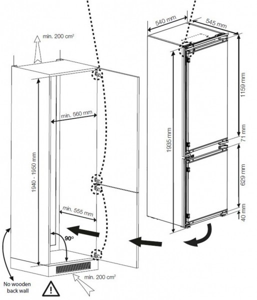 Frigorifico Combi integrable Beko BCSA306E4SFN, 194 x 54,5 cm, E