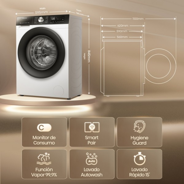 Lavadora Hisense WF3S1043BW3 10.5Kg 1400rpm Clase A Blanca | Gran capacidad, potencia y ah