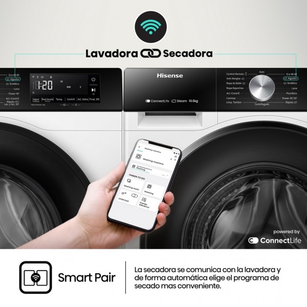 Lavadora Hisense WF3S1043BW3 10.5Kg 1400rpm Clase A Blanca | Gran capacidad, potencia y ah