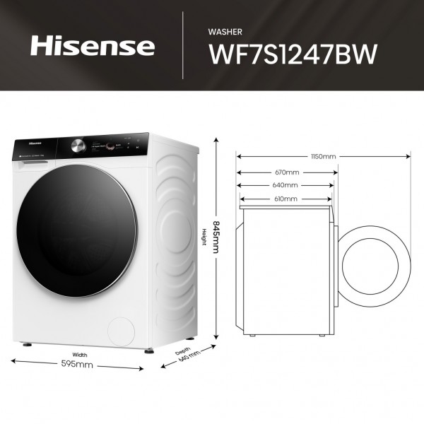 Lavadora carga frontal Hisense WF7S1247BW Blanco negro 12 kg 1400 rpm A