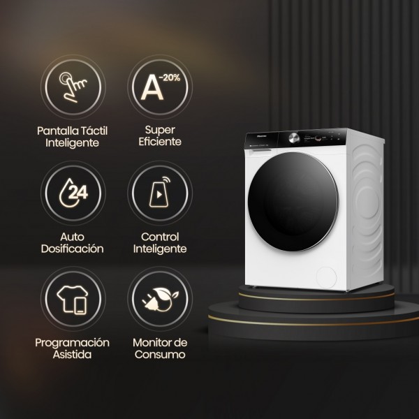 Lavadora carga frontal Hisense WF7S1247BW Blanco negro 12 kg 1400 rpm A