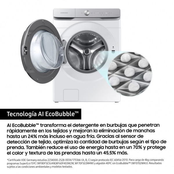 Lavadora Samsung 20kg Carga Frontal | 1000 rpm | Clase A | Blanca | Modelo WF20DG8650BWU3 