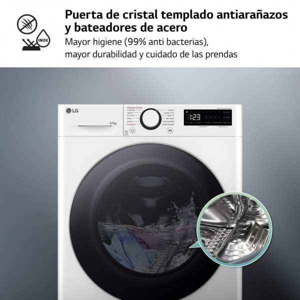 Lavasecadora LG F2DR5S09A1W, 9+5kg, 1400rpm Fondo reducido 47cm