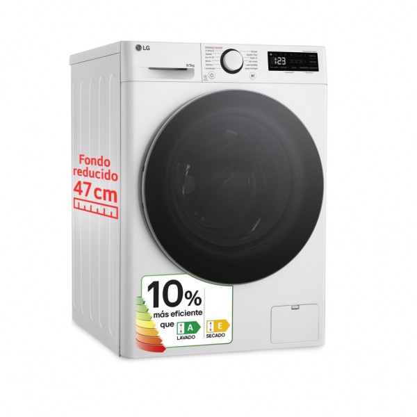 Lavasecadora LG F2DR5S09A1W, 9+5kg, 1400rpm Fondo reducido 47cm