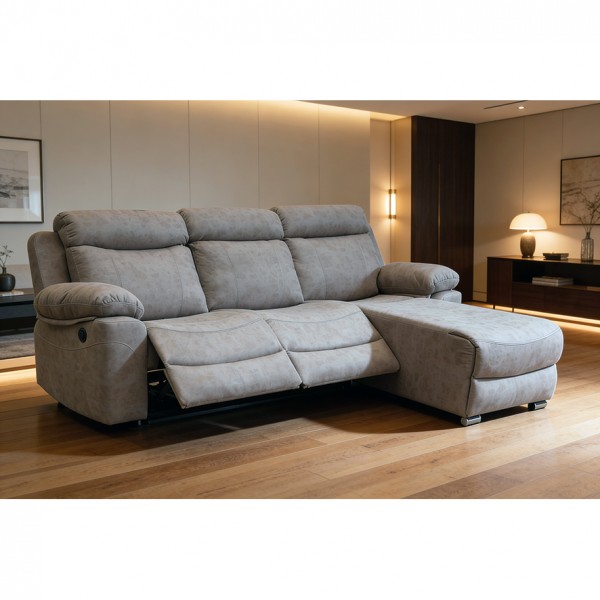 Chaiselongue Menfis Derecho 2 Relax Eléctricos Nolia Cemento 276 cm