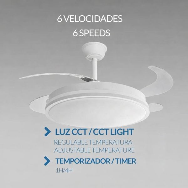 Ventilador de Techo DC Guerrero 44W Blanco 107 cm LED 4900Lm con Mando