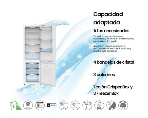 Frigorífico Combi Infiniton FGC-340C20BEM 340L 202cm Total No Frost Blanco Clase E