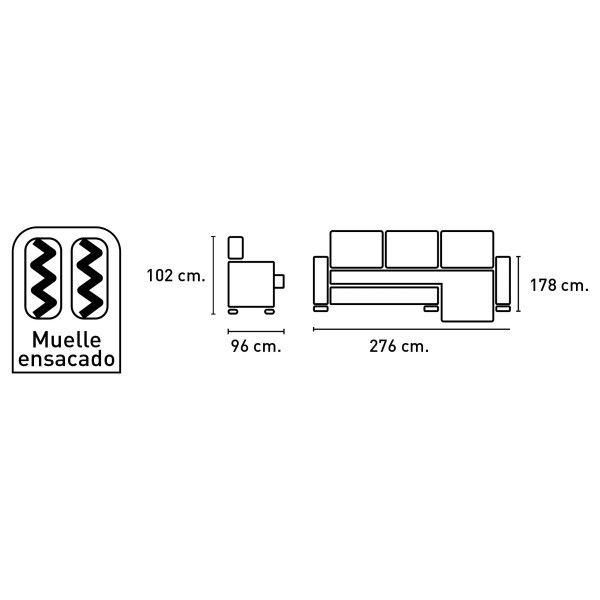 Chaiselongue Menfis Derecho 2 Relax Eléctricos Nolia Cemento 276 cm