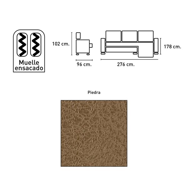 Chaiselongue Menfis Derecho 2 Relax Eléctricos Nolia Piedra 276 cm