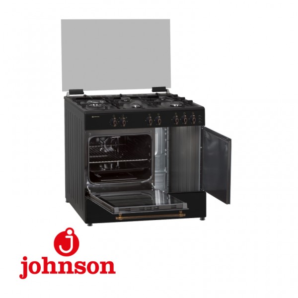 Cocina de gas Johnson COCI90PBRN con Horno y Portabombona 90cm Rustica Negra