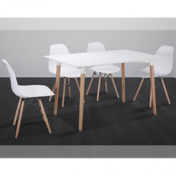 Conjunto mesa recta y 4 sillas Dinamarca blanco