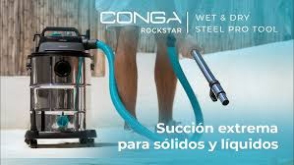 Conga Rockstar Wet & Dry Steel, Aspirador Agua y Polvo Compacto con Carcasa Metálica