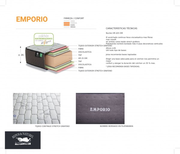 Colchón aModelo EMPORIO Tegido Stretch Grafeno HR25 DM 26cm Grosor