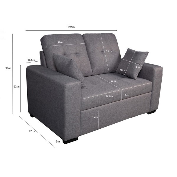 Sofá 2 Plazas Egeo Malmo Gris 140 cm Diseño Moderno