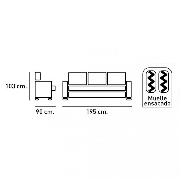 Sofá 3 Plazas Duero Cairo Perla 195 cm Confort y Elegancia