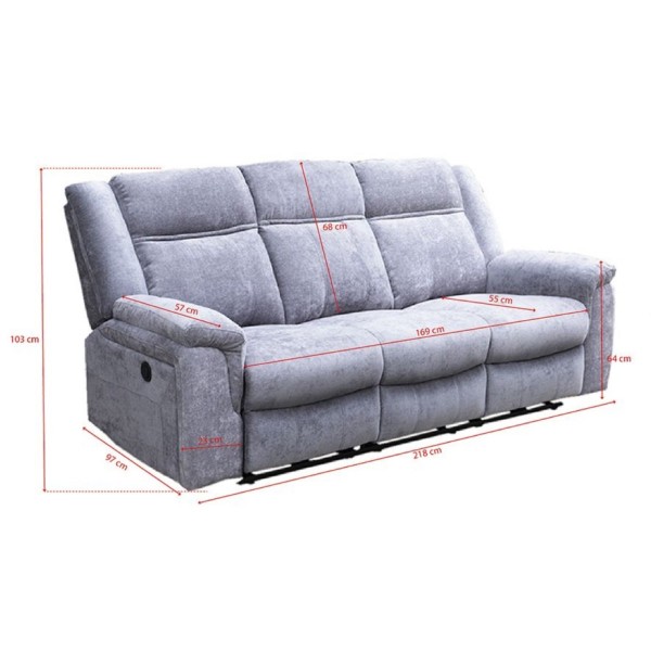 Sofá 3 Plazas Relax Eléctrico Troya 218 cm