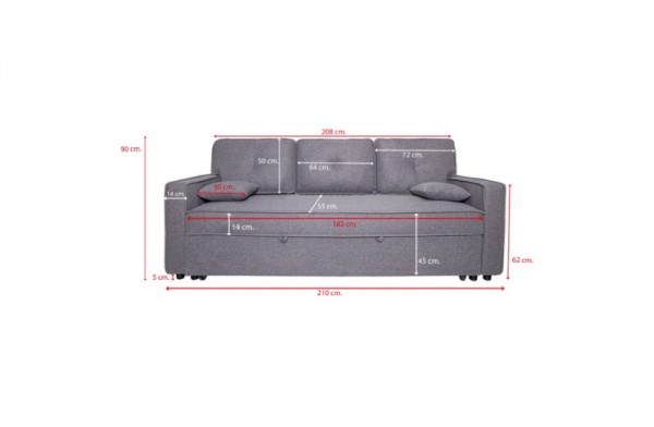 Sofá Cama Malmo 90 Dax Sofá tapizado 3 plazas Gris
