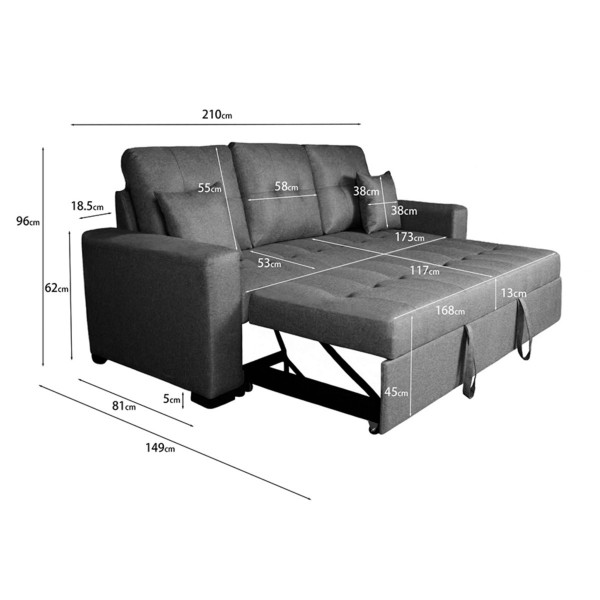 Sofá Cama Senra Malmo Gris 210 cm Apertura Frontal Extraíble