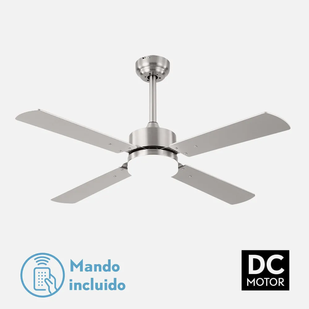 Ventilador DC Hupe Níquel 107cm LED 18W 2350Lm Aspas Reversibles con Mando y Temporizador