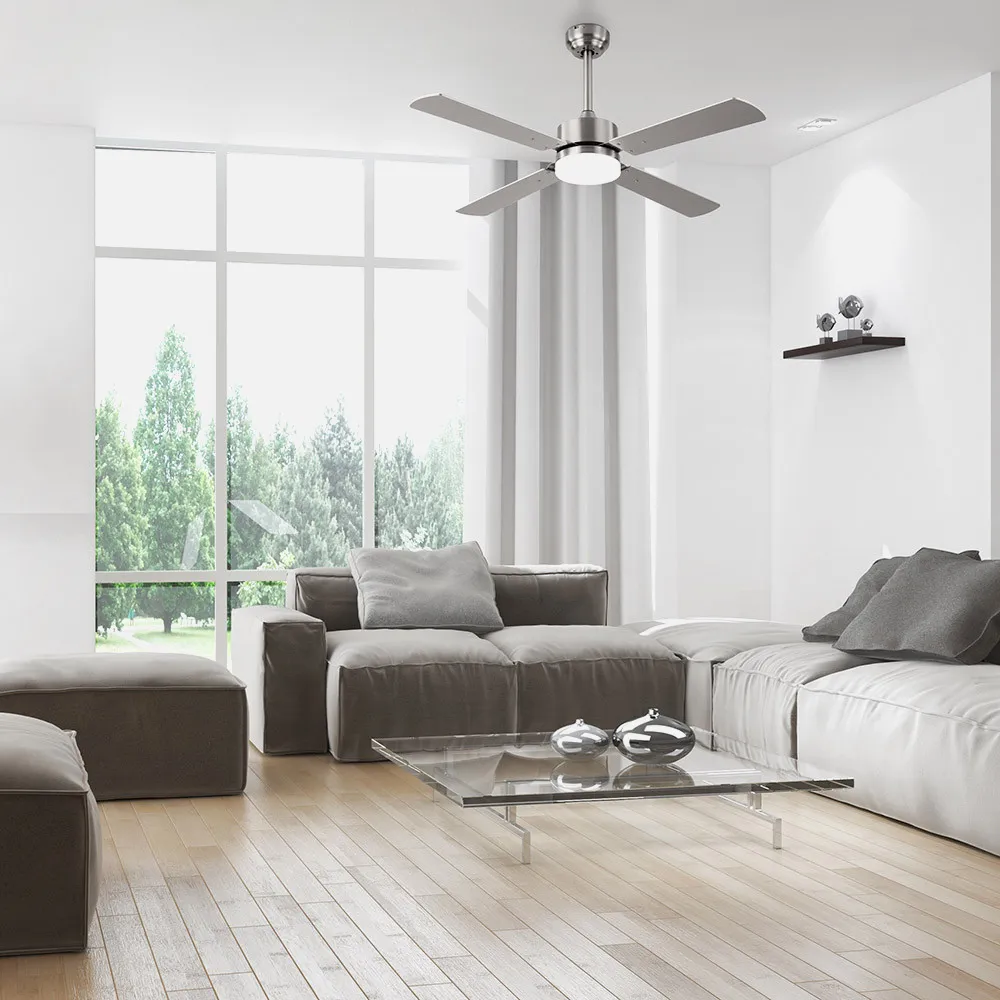 Ventilador DC Hupe Níquel 107cm LED 18W 2350Lm Aspas Reversibles con Mando y Temporizador