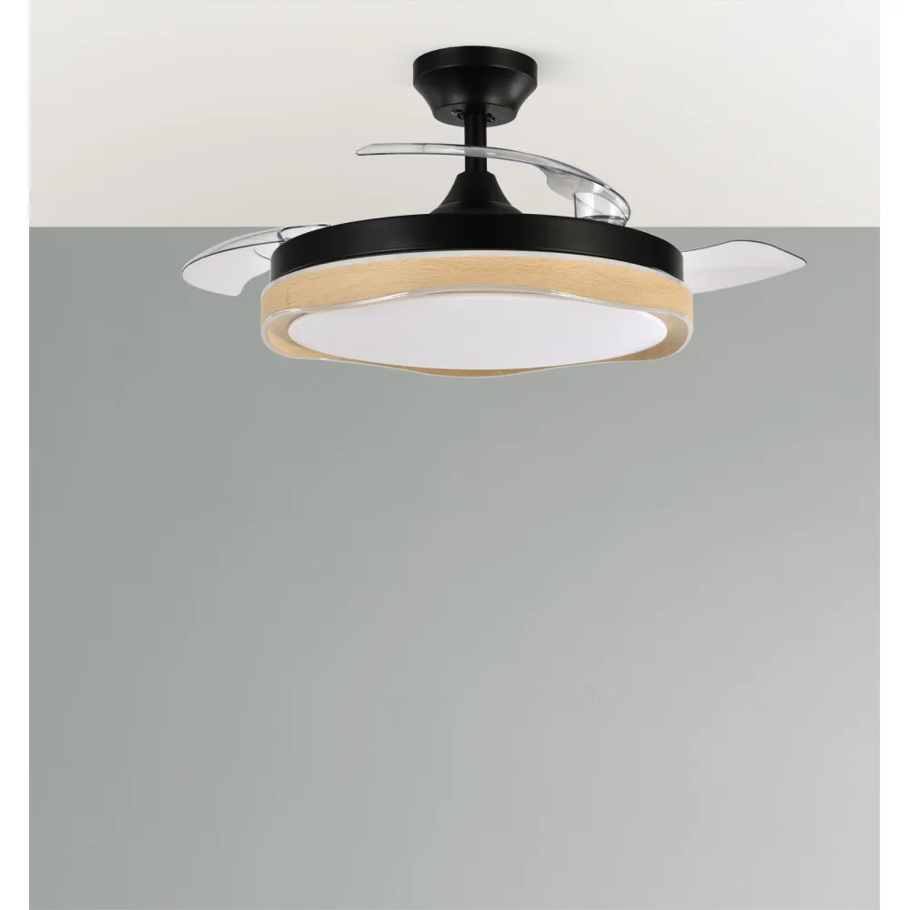 Ventilador Dc Blondi Negro/madera 72w 3aspas107d 7200lm 6vel 3000k,4500k,6000k Remoto+temp