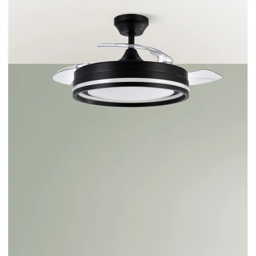 Ventilador Dc Cerrato Negro 72w 3aspas Desplegables 107d 7200lm 6vel 3000k,4500k,6000k, Re