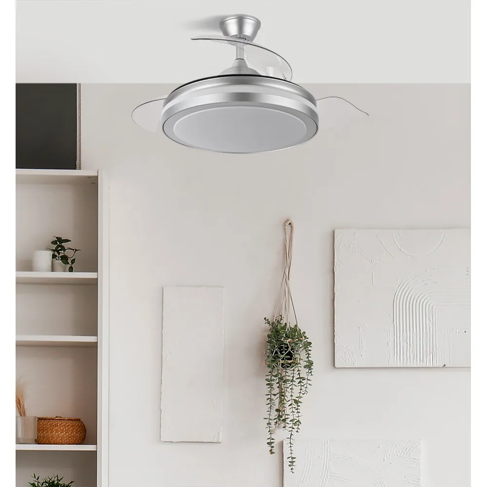 Ventilador Dc Esparta Plus 72w 6120lm Plata 107d 3aspas Desp.3000-4000-6000k Remoto+ Tempo