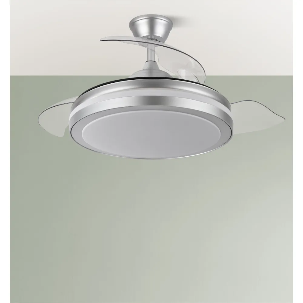 Ventilador Dc Esparta Plus 72w 6120lm Plata 107d 3aspas Desp.3000-4000-6000k Remoto+ Tempo