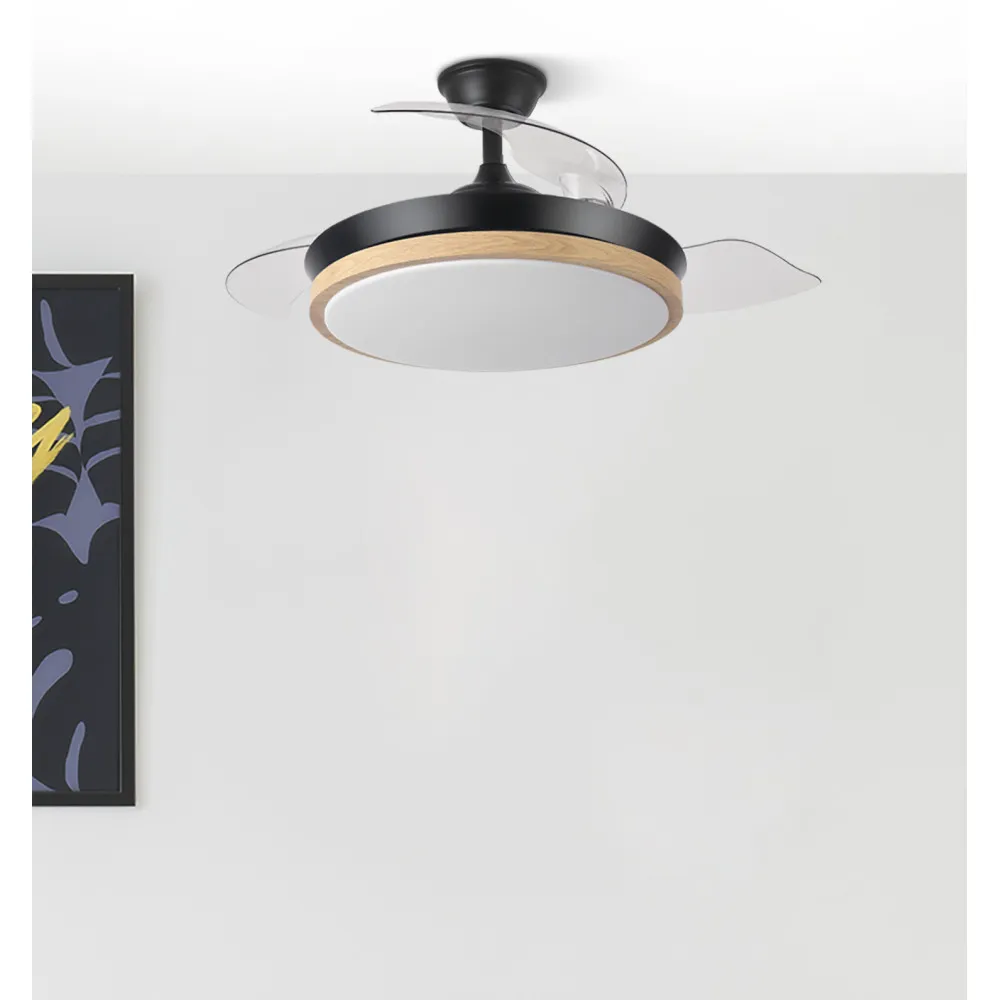 Ventilador Dc Evros 72w 6120lm Negro/haya 107d 3asp.desplegables 3000-4000-6000k Remoto+te