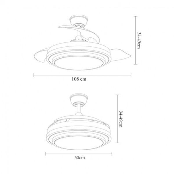 Ventilador Dc Ibe 59w 6980lm Negro 3 Asp.desp. 107d 3000-4000-6000k Remoto, Memoria Y Temp