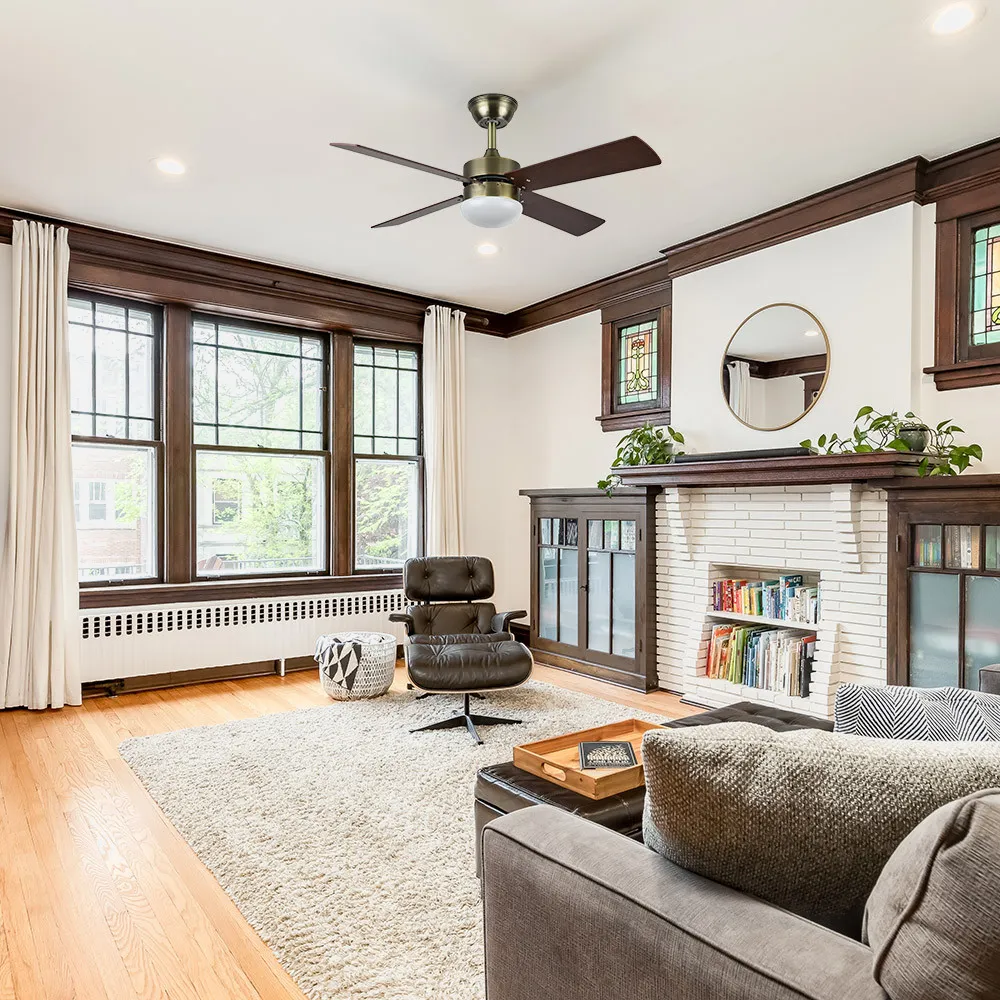 Ventilador de Techo DC Sofía Cuero 107cm Aspas Cerezo/Nogal con Mando y Temporizador