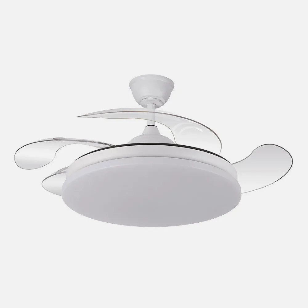 Ventilador DC Tridente Blanco 59W LED 6980Lm 107cm con Mando y Temporizador