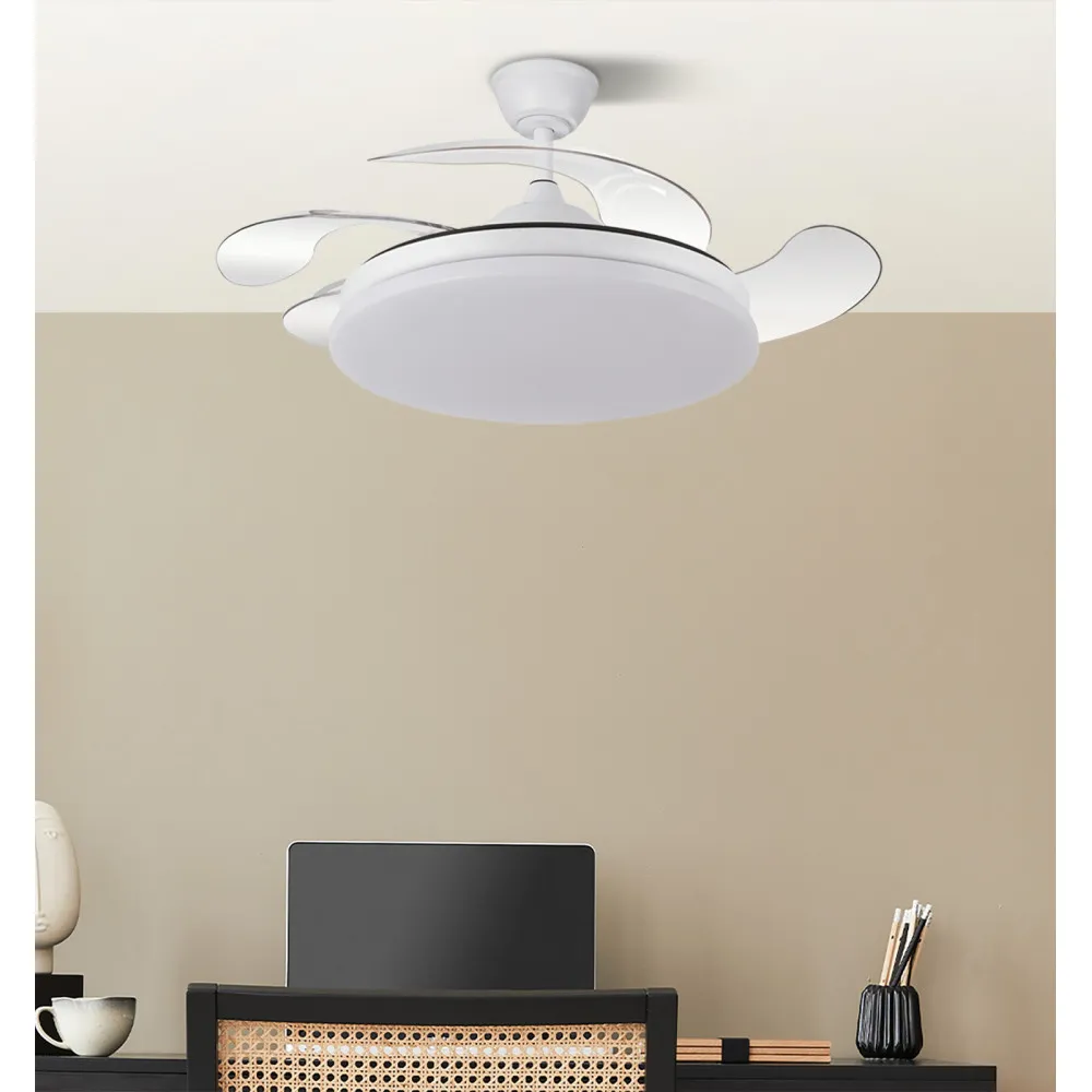 Ventilador DC Tridente Blanco 59W LED 6980Lm 107cm con Mando y Temporizador