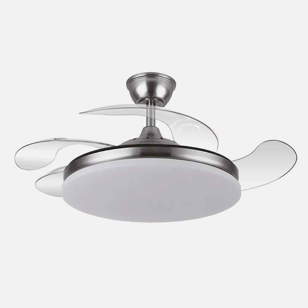 Ventilador DC Tridente Níquel 59W LED 6980Lm 107cm con Mando y Temporizador