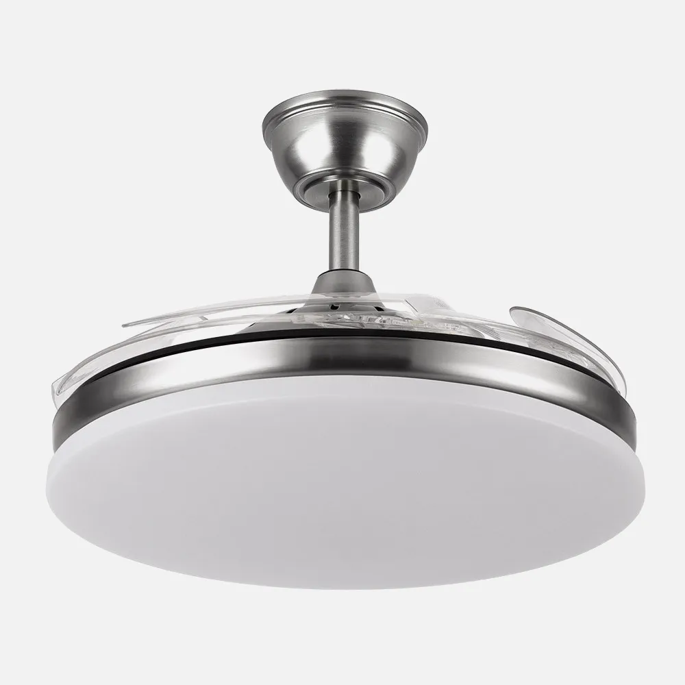 Ventilador DC Tridente Níquel 59W LED 6980Lm 107cm con Mando y Temporizador