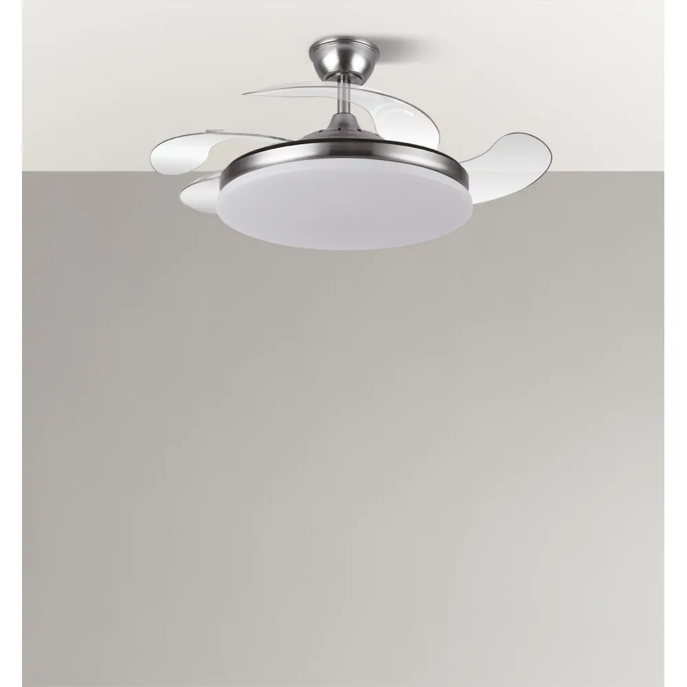 Ventilador DC Tridente Níquel 59W LED 6980Lm 107cm con Mando y Temporizador