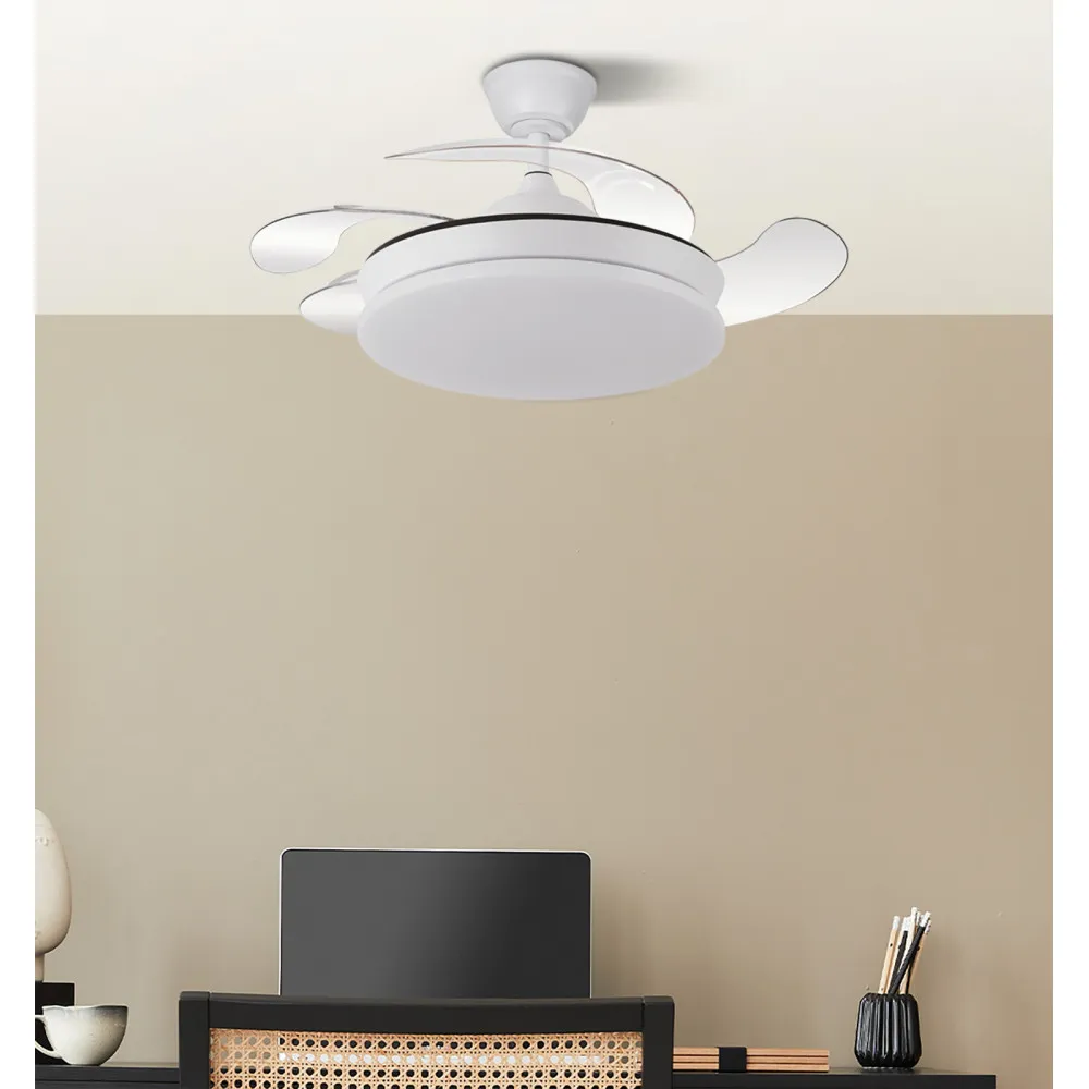 Ventilador DC Tridente Mini 59W Blanco 91cm LED 6980Lm con Mando y Temporizador