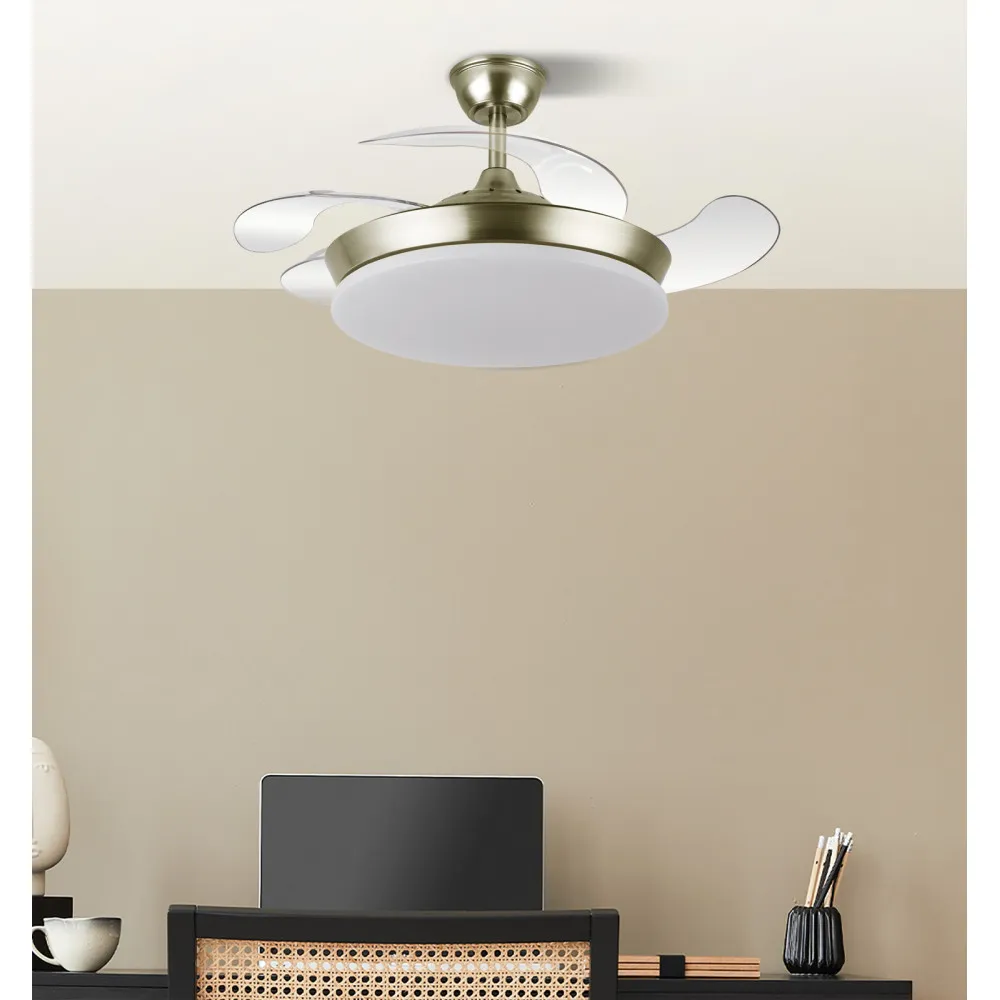 Ventilador DC Tridente Mini 59W Cuero 91cm LED 6980Lm con Mando y Temporizador