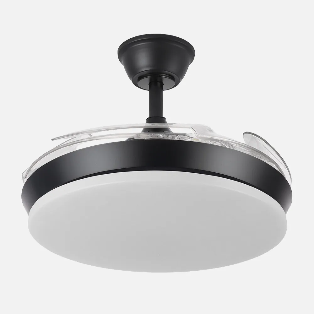 Ventilador DC Tridente Mini Negro 59W LED 6980Lm 91cm con Mando y Temporizador