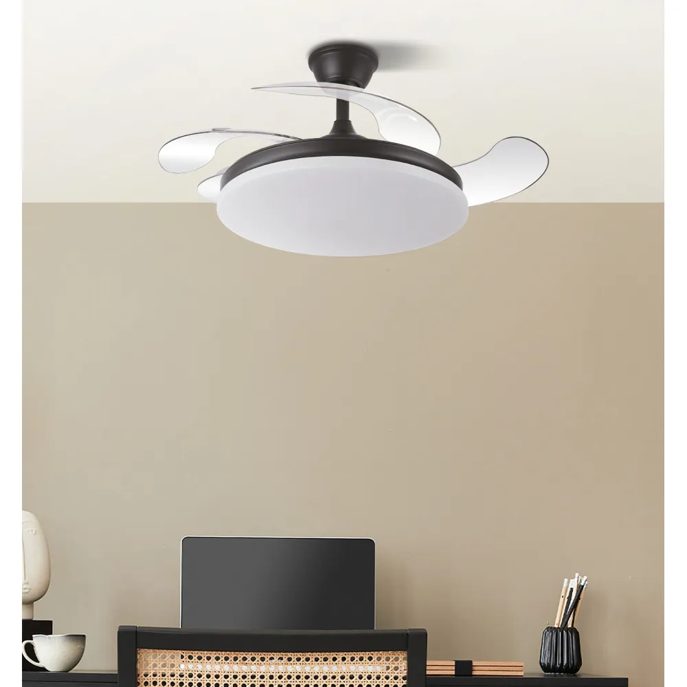 Ventilador DC Tridente Mini Negro 59W LED 6980Lm 91cm con Mando y Temporizador