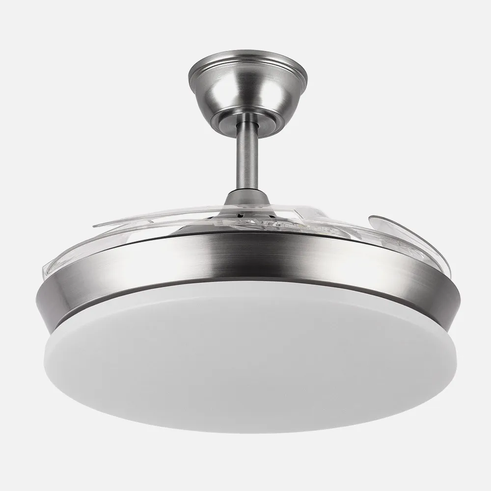 Ventilador DC Tridente Mini Níquel 59W LED 6980Lm 91cm con Mando y Temporizador