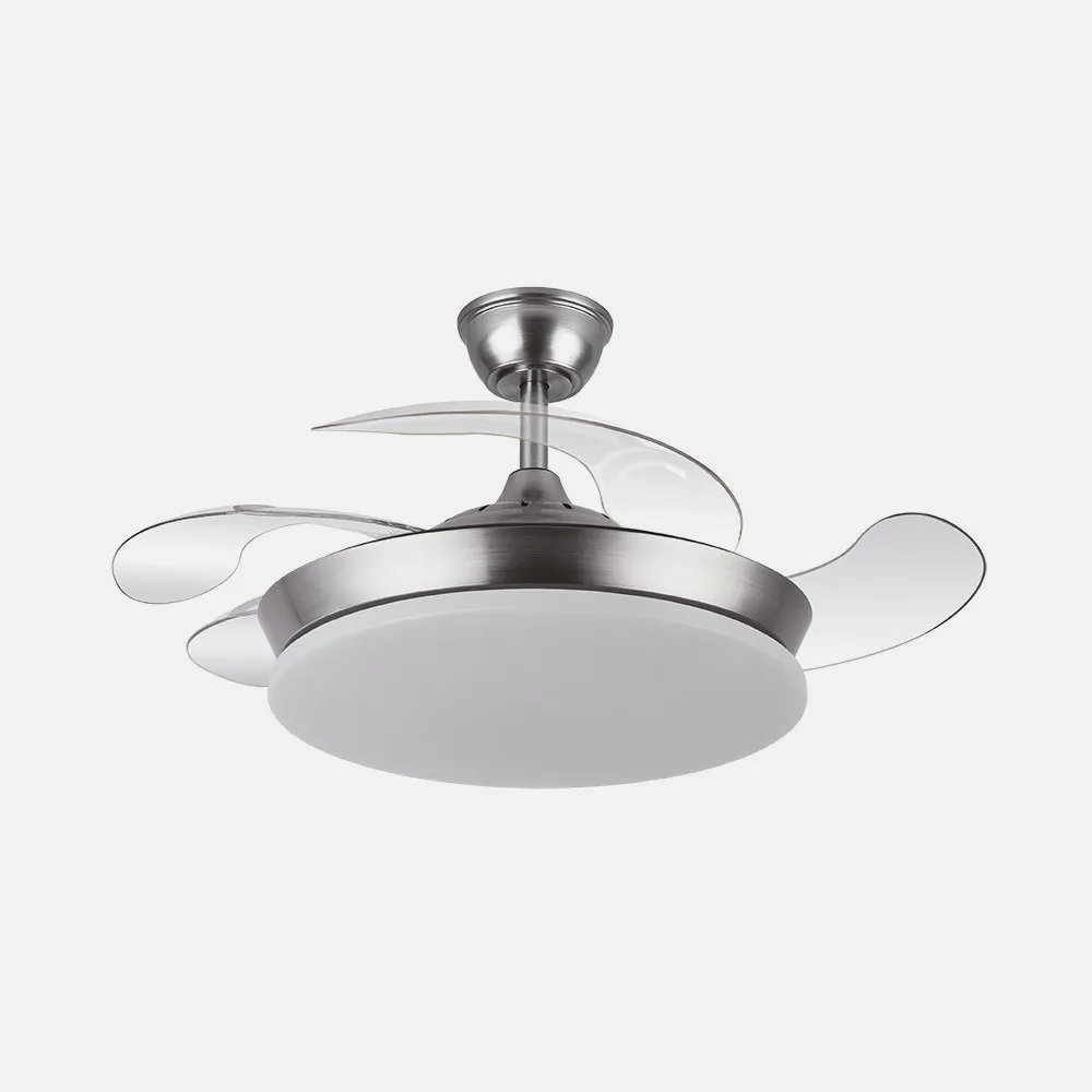 Ventilador DC Tridente Mini Níquel 59W LED 6980Lm 91cm con Mando y Temporizador